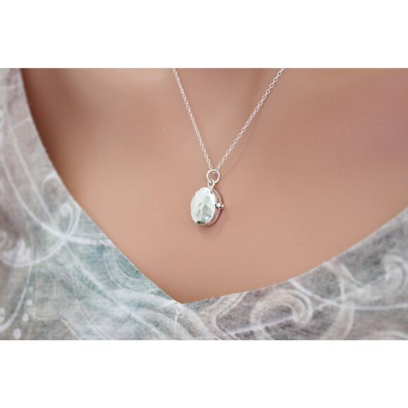 Sterling Silver Large Oval Locket Charm with Hammered Finish Necklace - Picture 6 of 7